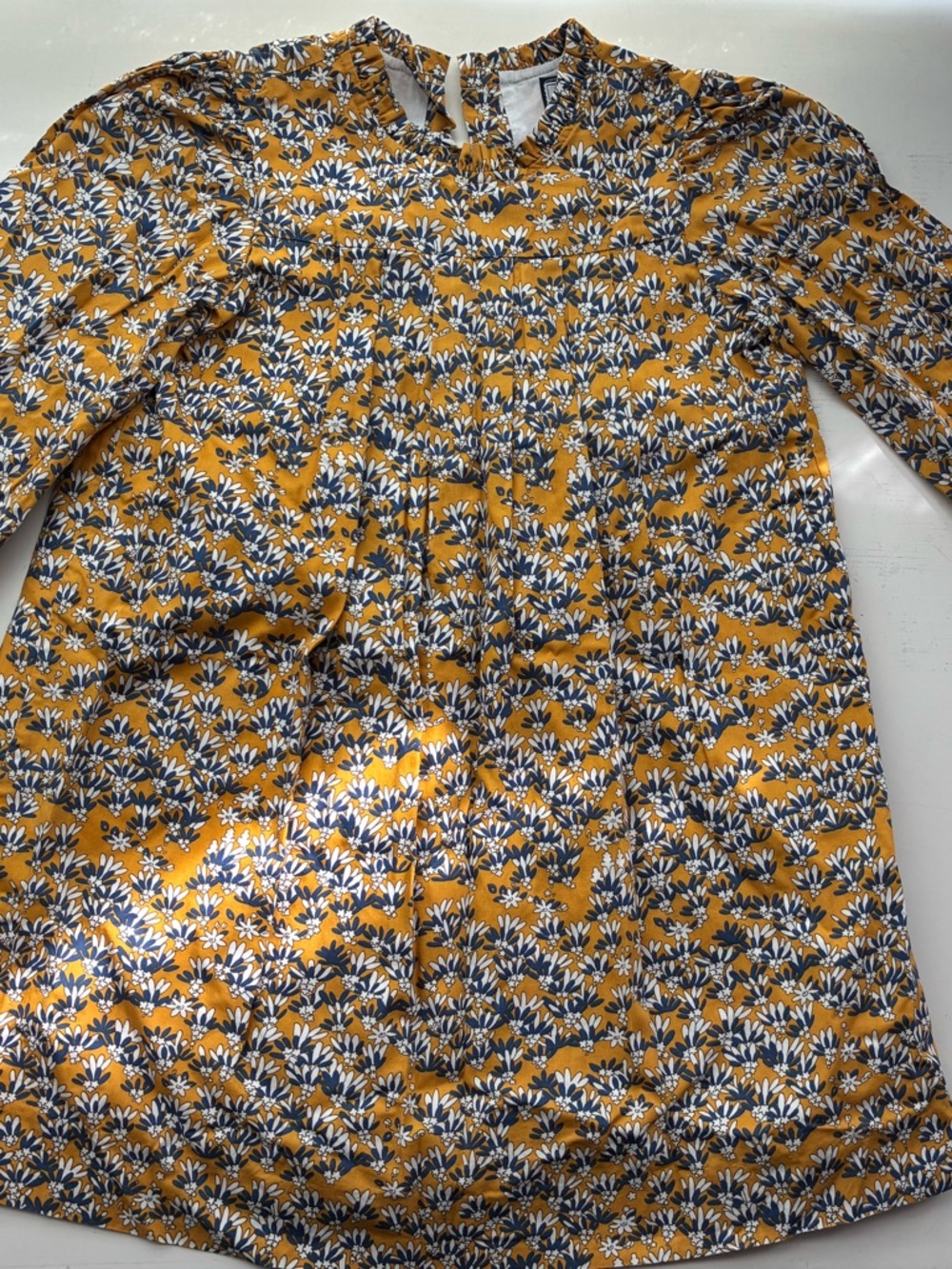 Girls' Mustard Floral Long-Sleeve Casual Dress